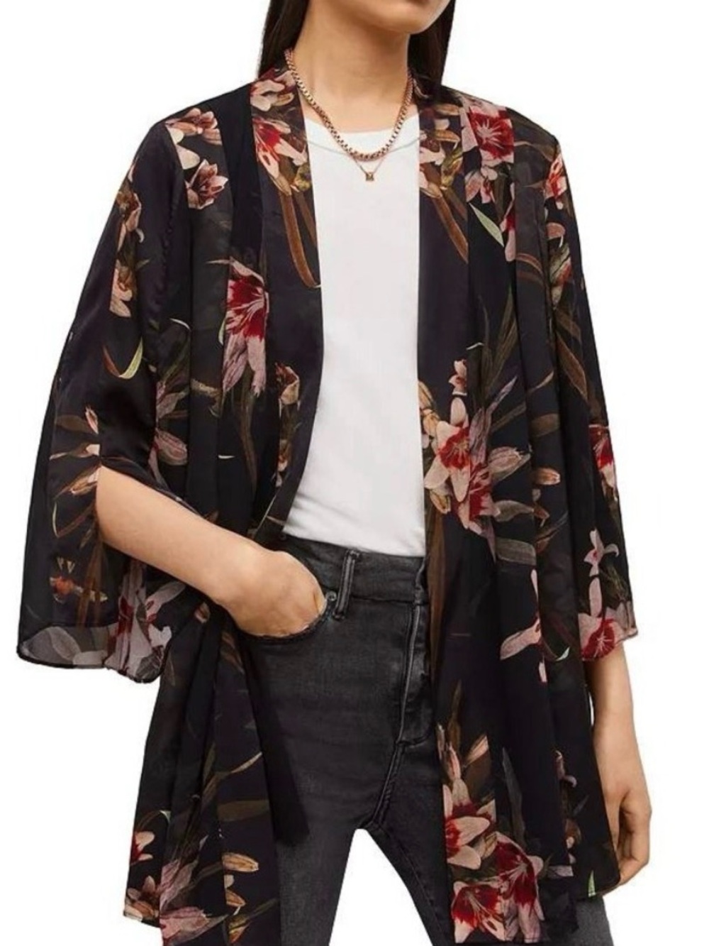 AllSaints Black Floral Kimono jacket